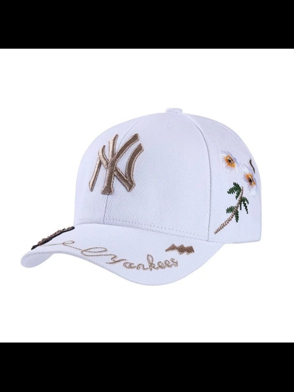 MLB White Cap with Rose Gold Embroidered NY Logo - Picture 5 of 7